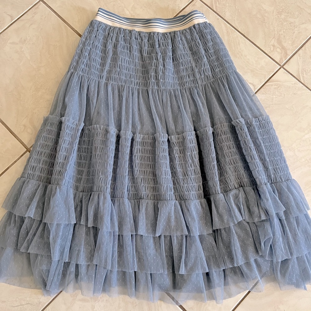 Anthropologie Light Blue Ruffled Midi Skirt - Picture 7 of 11
